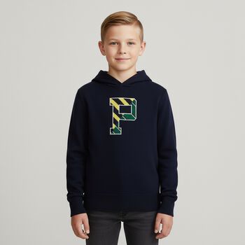 Boys Navy Logo Knitted Hooded Top