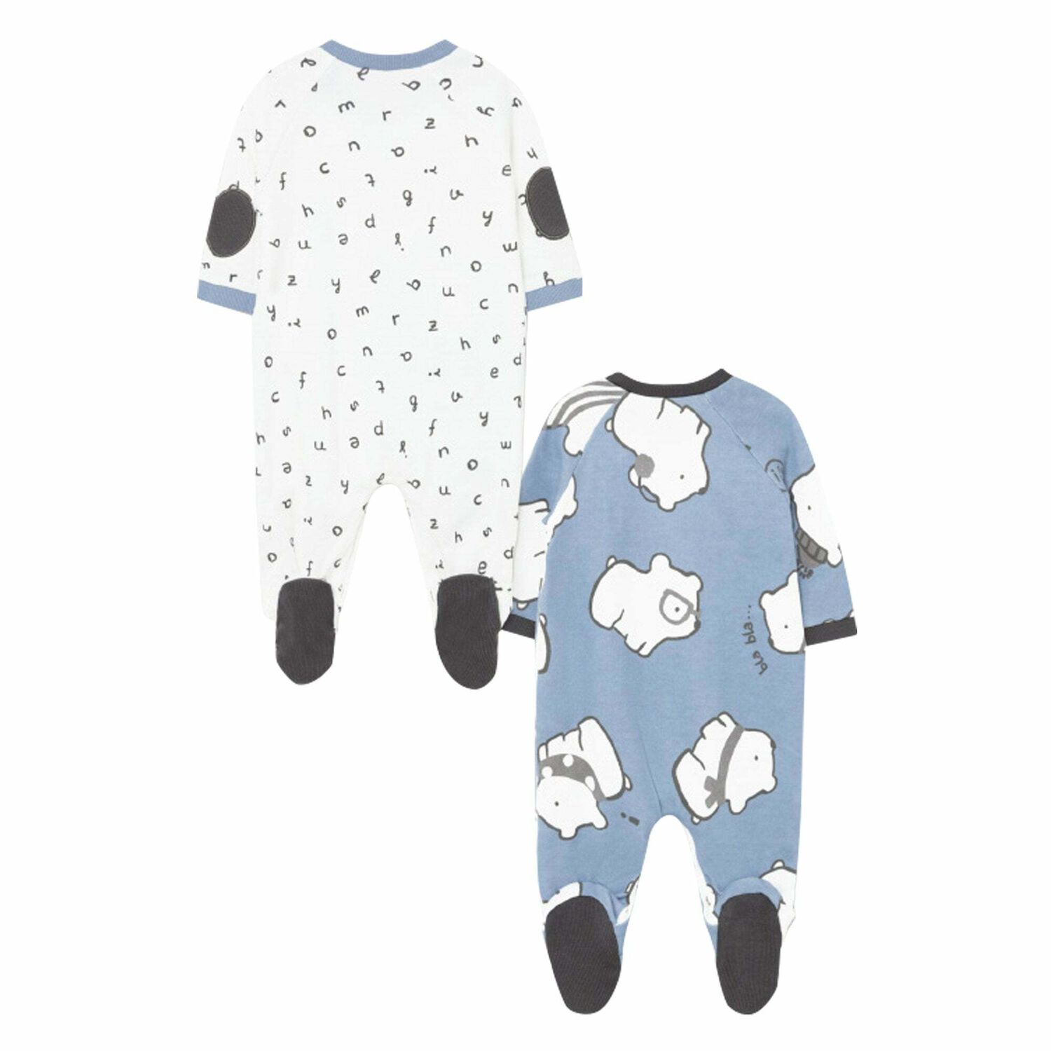 Boys Ivory & Blue Babygrows (2 Pack) & Bib, 1, hi-res