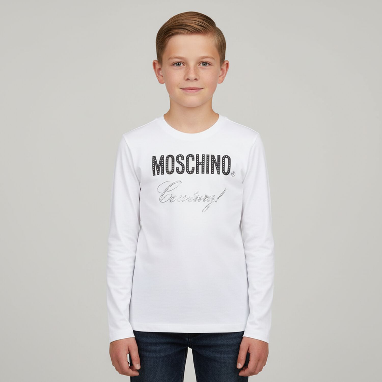 توب باكمام بالشعار مطرز باللون الابيض, 1, hi-res image number null