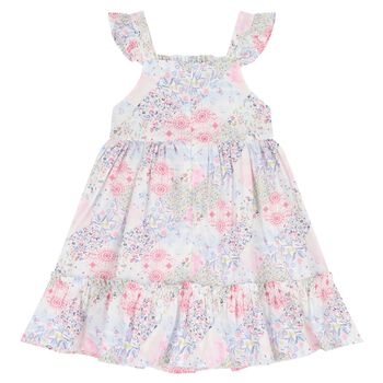 Girls Pink Floral Shirred Dress