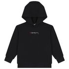 Girls Black Logo Hooded Top, 1, hi-res