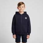 Boys Navy Blue Logo Hooded Zip Up Top, 2, hi-res