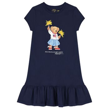 Girls Navy Blue Polo Bear Dress