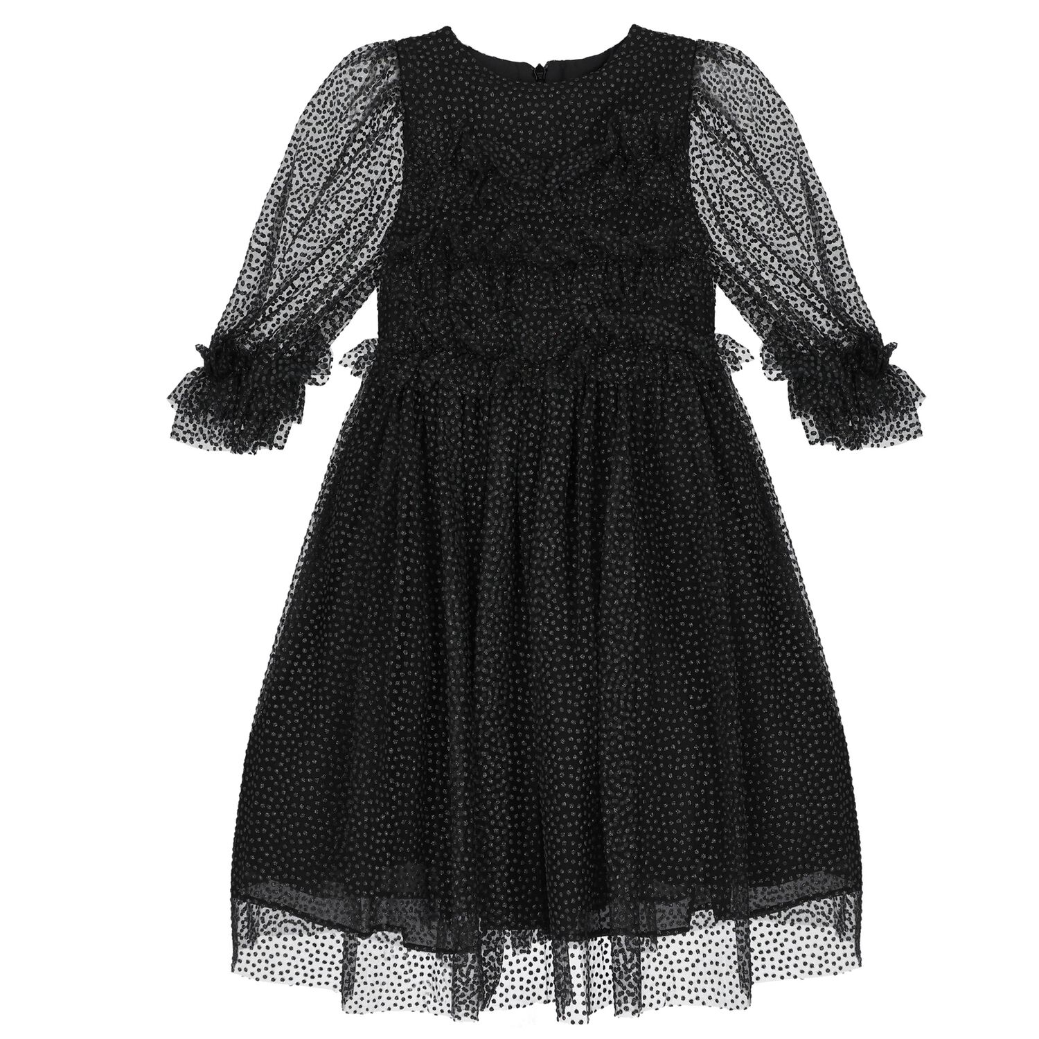 Girls Black Tulle Dress, 1, hi-res