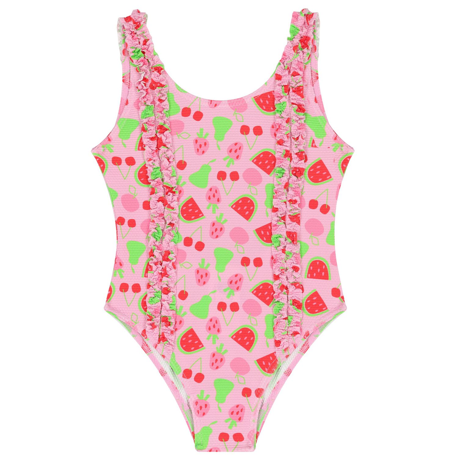 Girls Pink Fruits Ruffled Swimsuit, 1, hi-res image number null