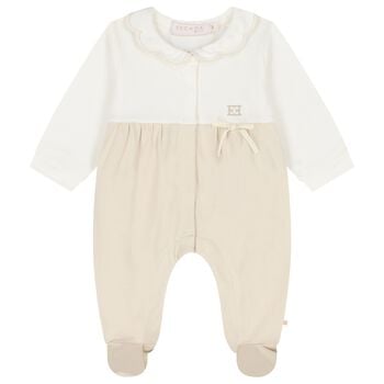 Baby Girls Ivory & Beige Logo Babygrow