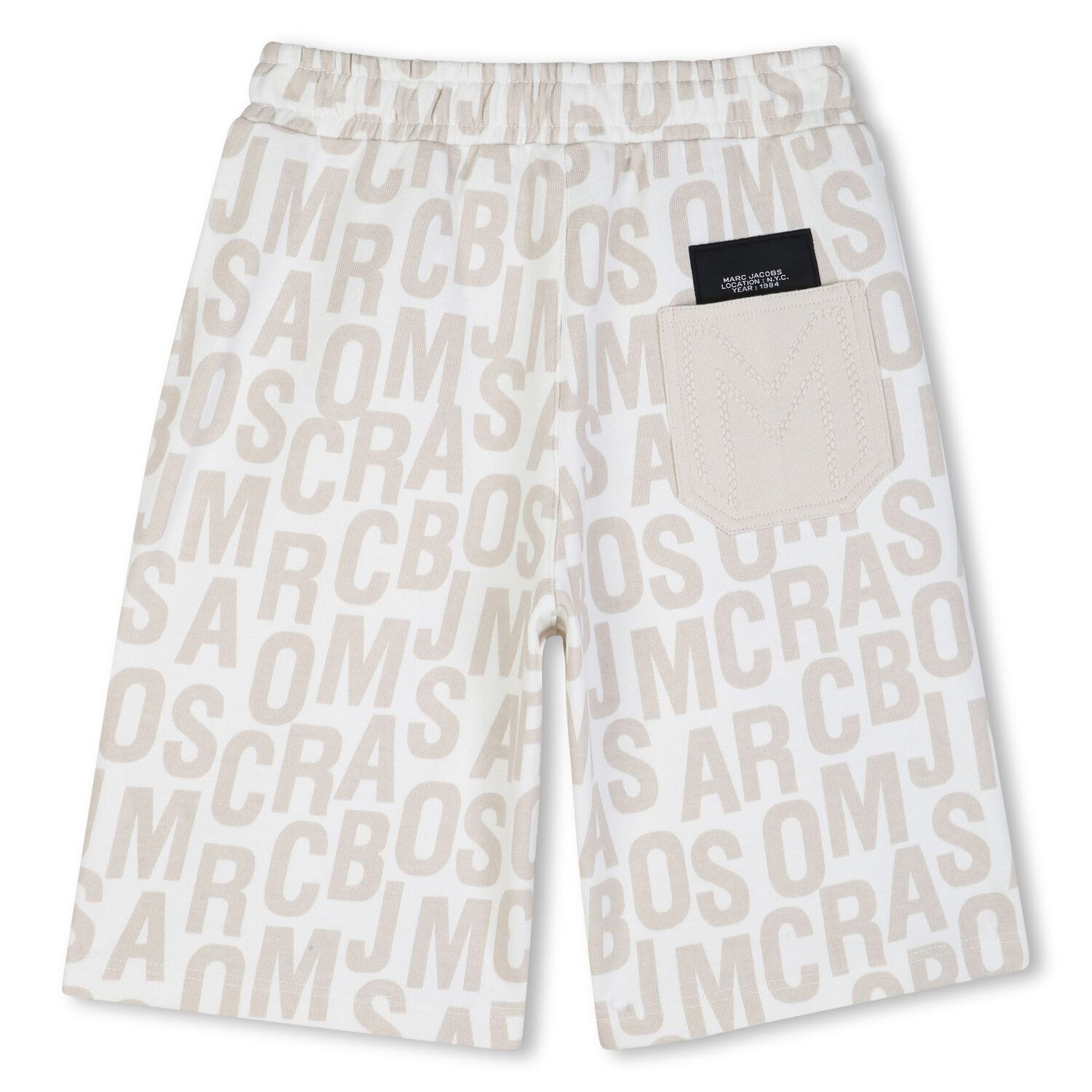Boys White & Beige Logo Shorts, 1, hi-res