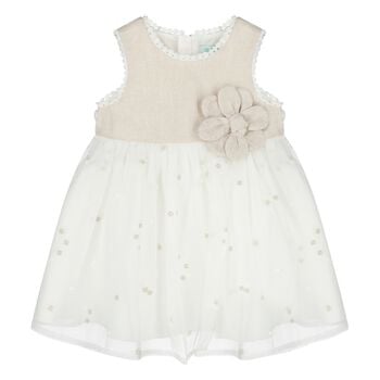 Younger Girls Gold & White Flower Dress