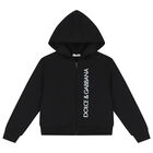 Black Logo Hooded Zip Up Top, 1, hi-res