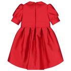 Bany Girls Red Satin Jacquard Logo Dress, 1, hi-res