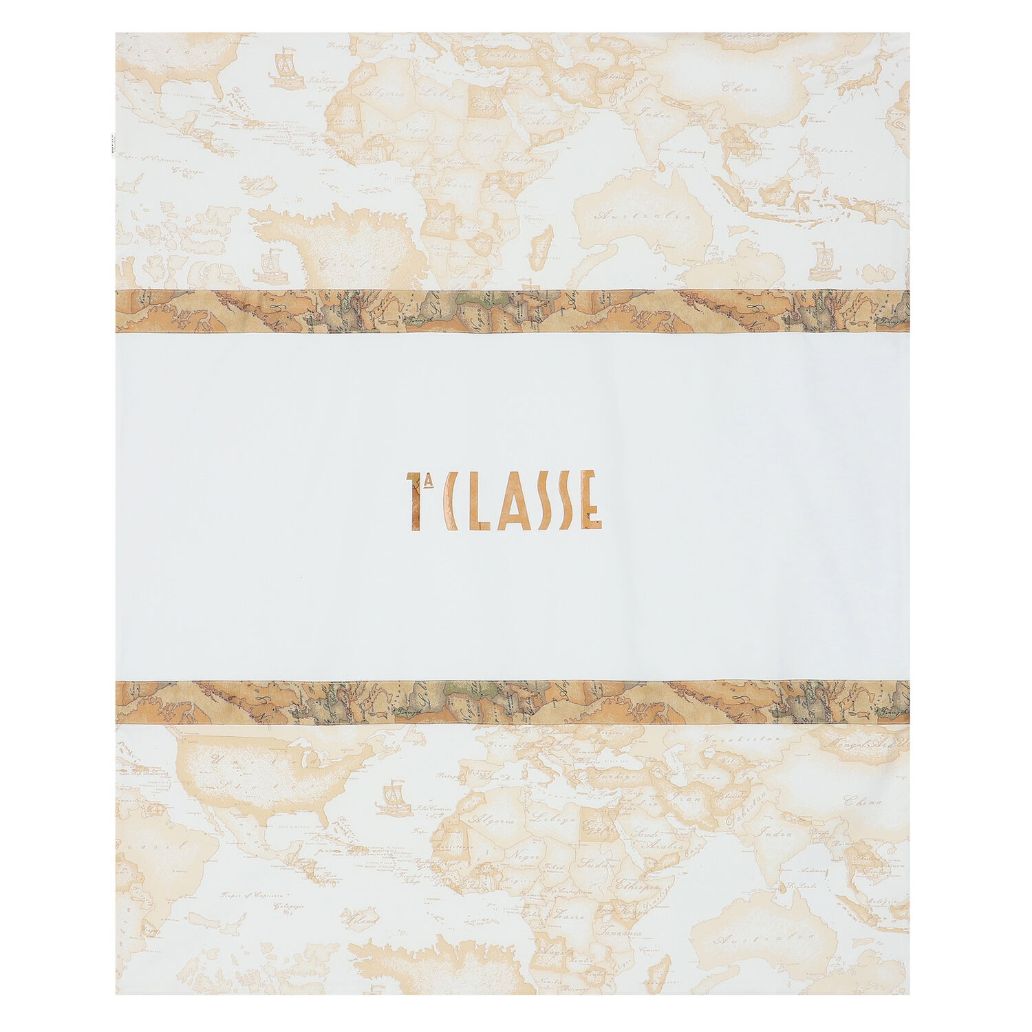 بطانية بالشعار بطبعة خريطة باللون الأبيض والبيج, 1, hi-res