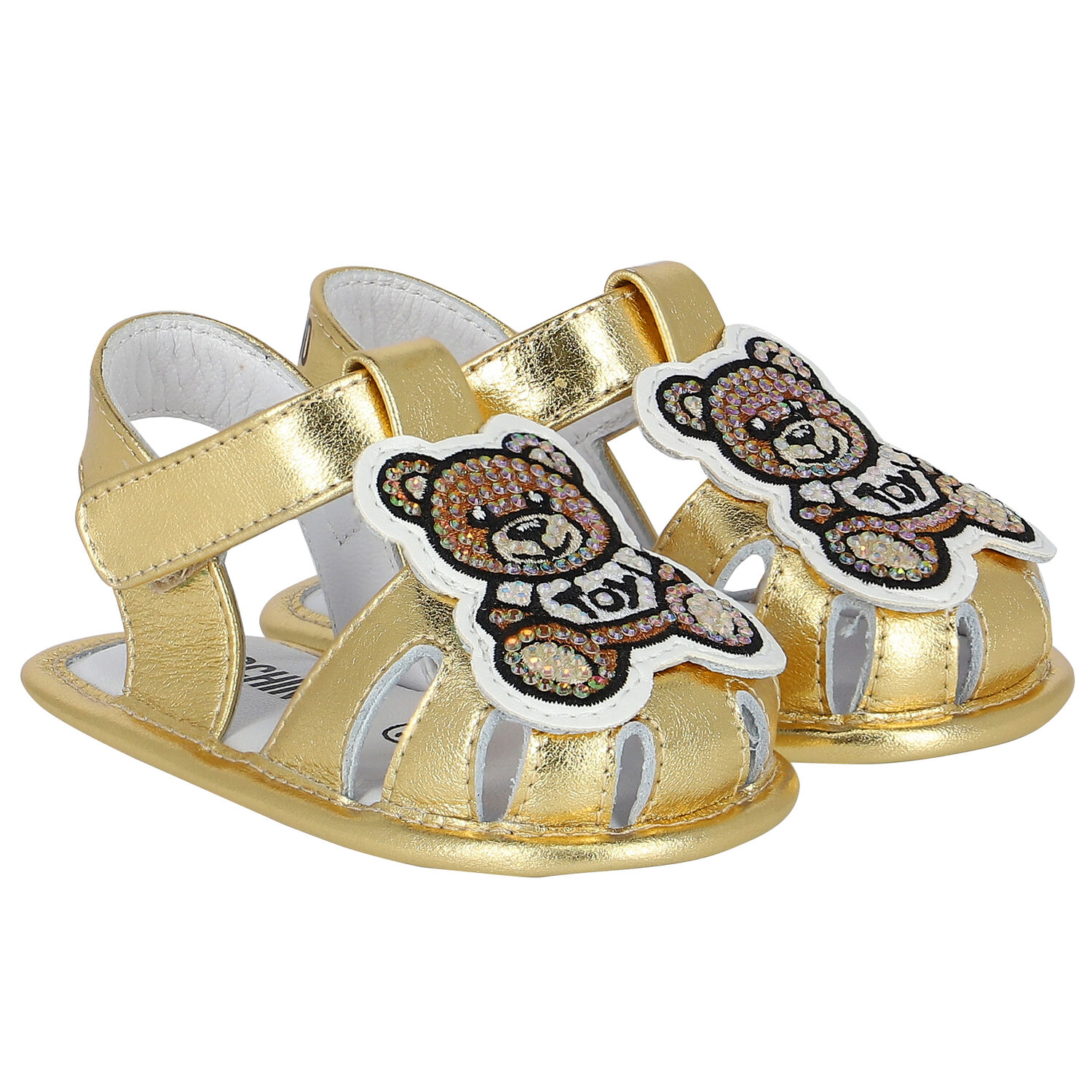 Gold Teddy Bear Logo Baby Sandals, 1, hi-res image number null