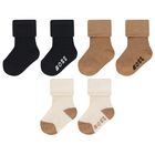 Baby Boys Beige & Black Logo Socks ( 3-Pack ) , 1, hi-res