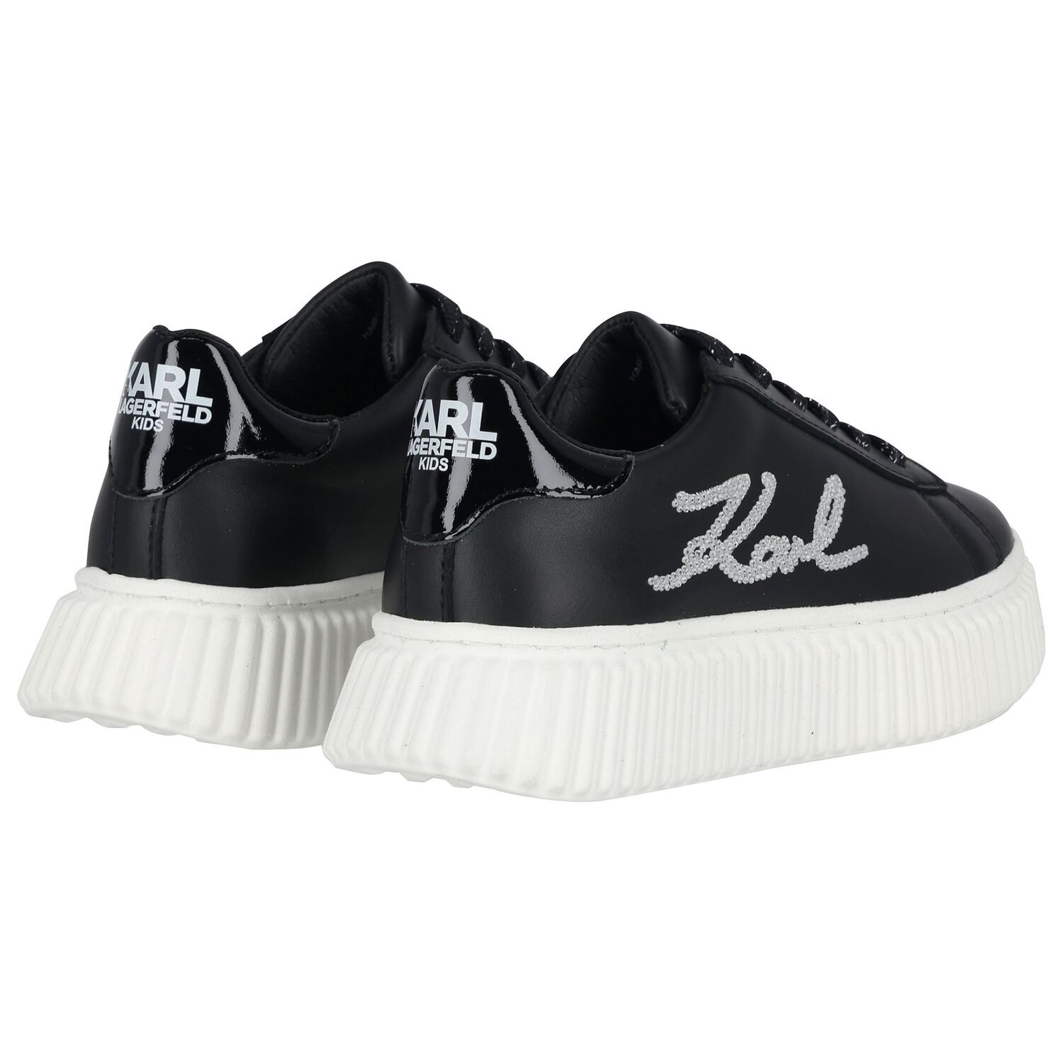 Girls Black Logo Trainers, 1, hi-res