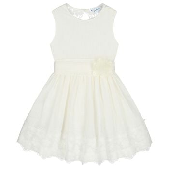 Girls Ivory Floral Lace Dress