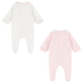 Baby Girls Pink & Ivory Flower Babygrows ( 2-Pack )