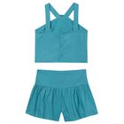 طقم شورت بناتي أزرق مزين بالزهور, 1, hi-res