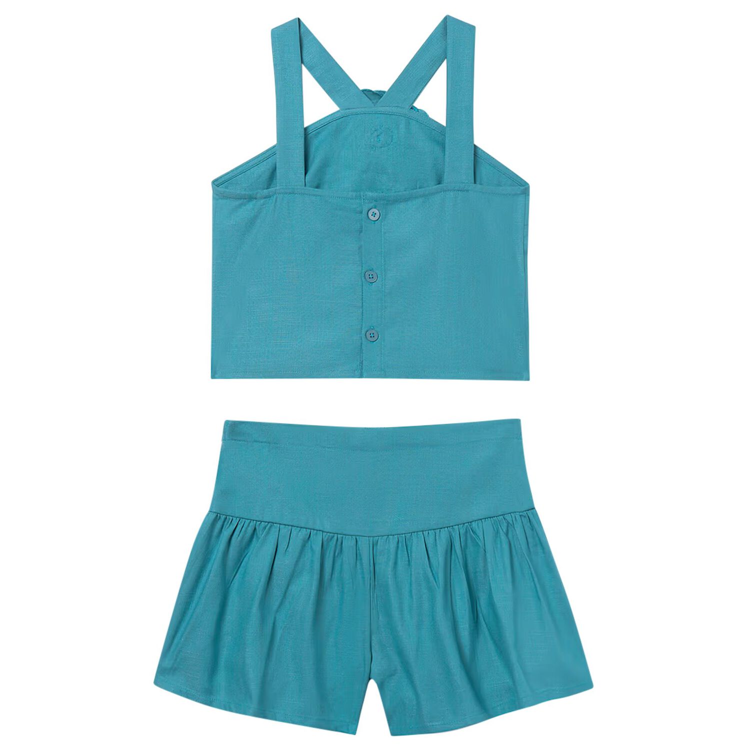 طقم شورت بناتي أزرق مزين بالزهور, 1, hi-res