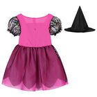 Girls Pink & Black Halloween Witch Costume, 1, hi-res