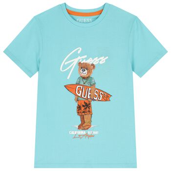 Boys Aqua Teddy Bear Logo T-Shirt