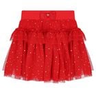 Girls Red Embellished Tulle Skirt, 2, hi-res