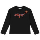 Girls Black Logo Long Sleeve Top, 1, hi-res