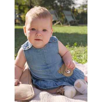 Baby Girls Blue Chambray Bear Dress & Hat Set