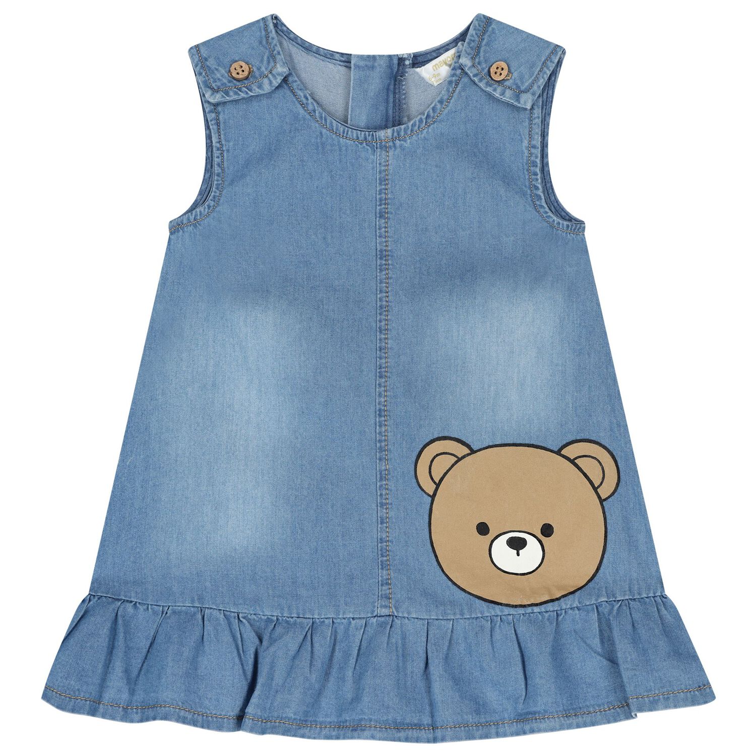 Baby Girls Blue Chambray Bear Dress & Hat Set, 1, hi-res