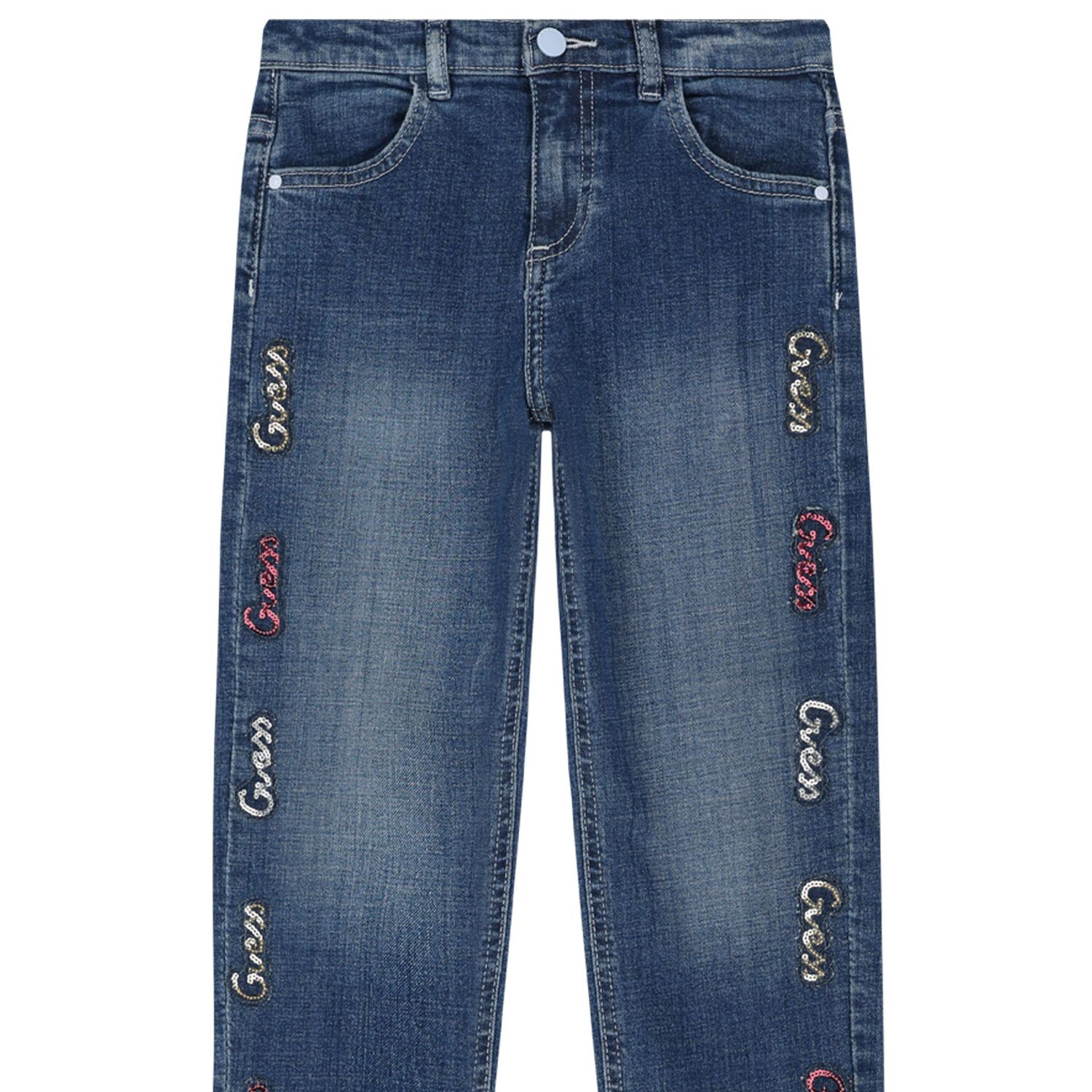 بنطلون جينز بنات بالشعار باللون الأزرق, 1, hi-res image number null