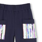 Girls Navy Blue Sequin Pocket Trousers, 1, hi-res