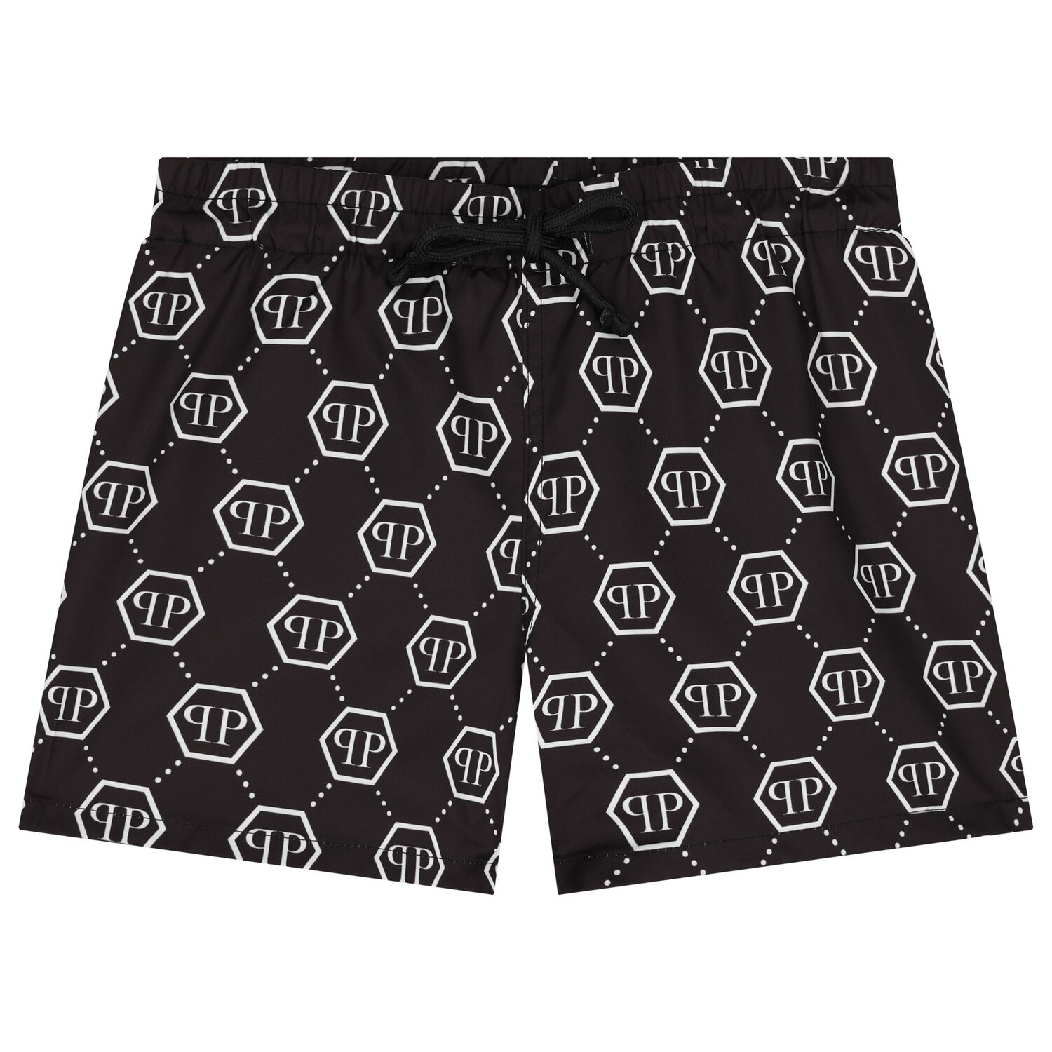 Boys Black Monogram Logo Swim Shorts, 1, hi-res image number null