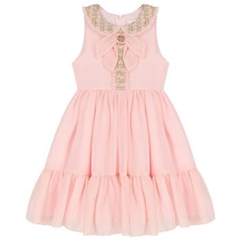 Girls Pink Chiffon Bow Dress