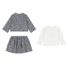 Younger Girls Navy Blue Tweed Knit Skirt Set, 2, hi-res