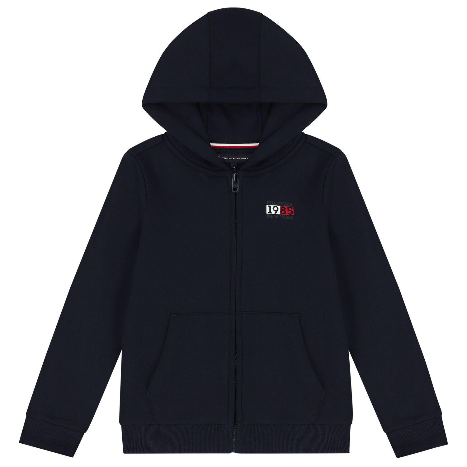 Boys Navy Blue Logo Hooded Zip Up Top, 1, hi-res
