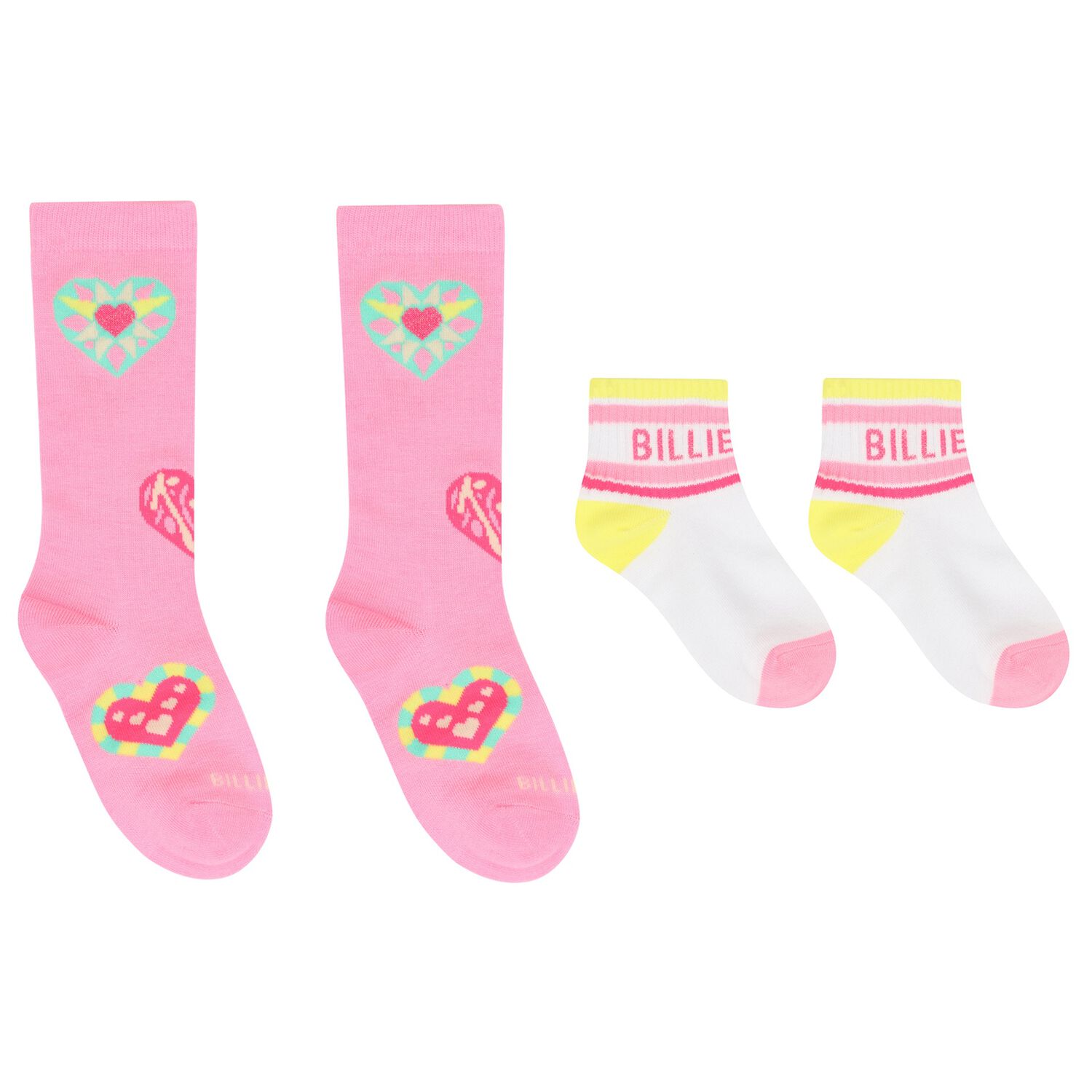 Girls Pink Heart Jacquard Socks ( 2-Pack ), 1, hi-res