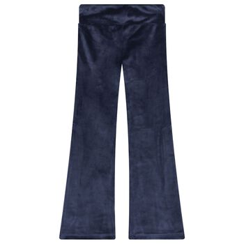 Girls Blue Logo Velour Leggings