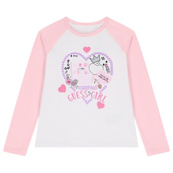 Girls White & Pink Logo Long Sleeve Top