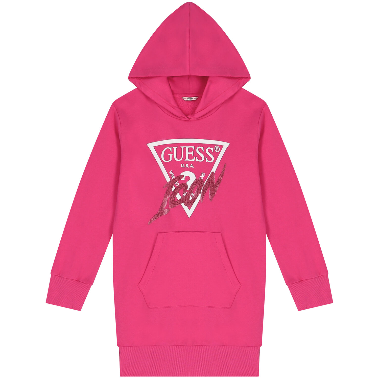 Girls Pink Logo Hooded Dress, 1, hi-res image number null