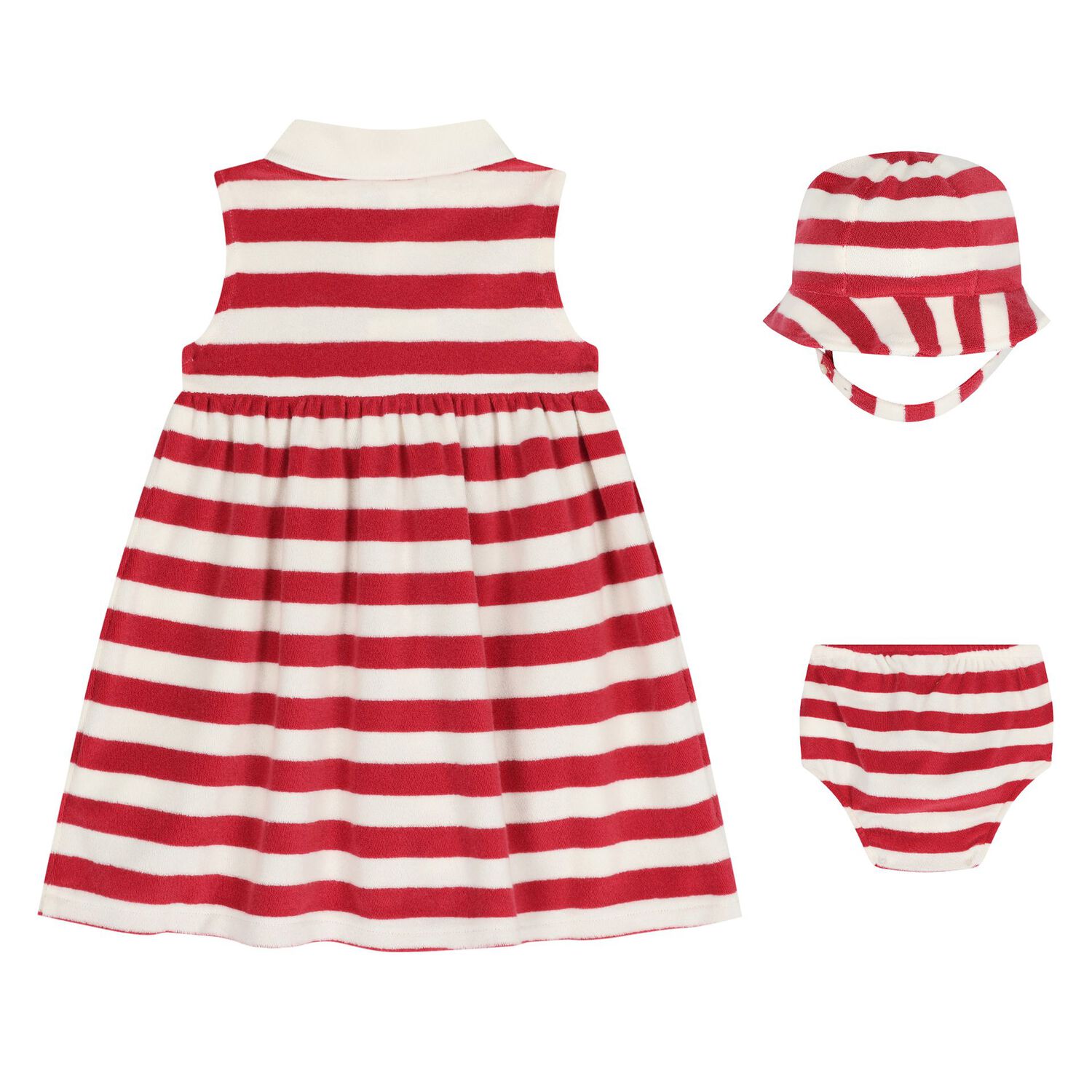 Baby Girls Ivory & Red Striped Dress Set, 1, hi-res