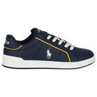 Boys Navy Blue Logo Trainers, 1, hi-res