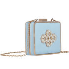 Girls Blue & Gold Embellished Satin Bag, 1, hi-res