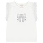 Girls White Diamante Bow Top, 2, hi-res