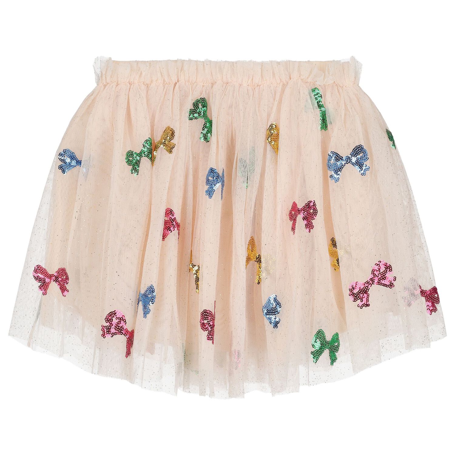 Girls Beige Bow Tulle Skirt, 1, hi-res
