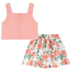 طقم تنورة ساتان باللون المرجاني والوردي و  الأبيض للبنات, 1, hi-res