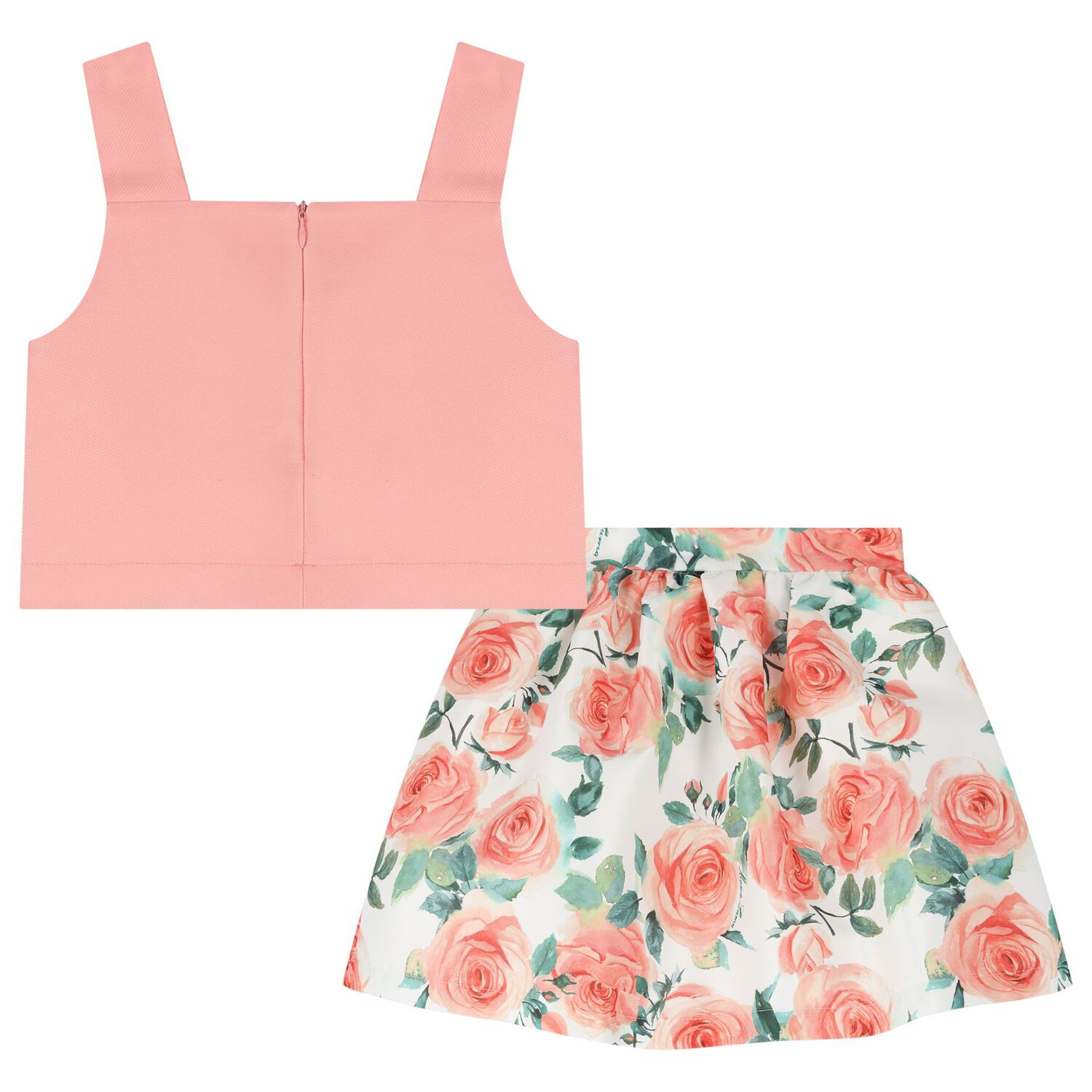 طقم تنورة ساتان باللون المرجاني والوردي و  الأبيض للبنات, 1, hi-res image number null