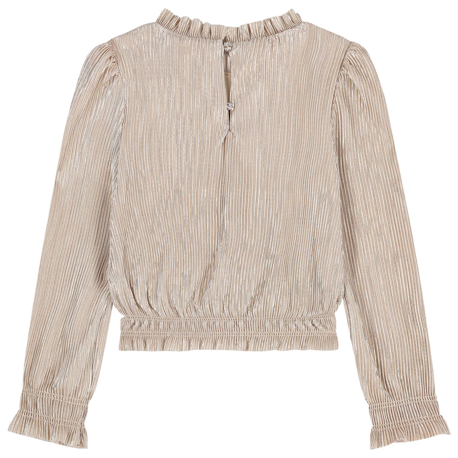 طقم تنورة بليسيه باللون الذهبي للبنات, 1, hi-res