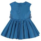 Girls Blue 3D Floral Satin Dress, 1, hi-res