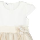 Girls Ivory & Gold Tulle Dress, 1, hi-res