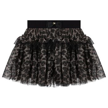 Girls Black & Gold Leopard Tulle Skirt