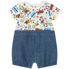 White & Blue Teddy Bear Romper, 1, hi-res